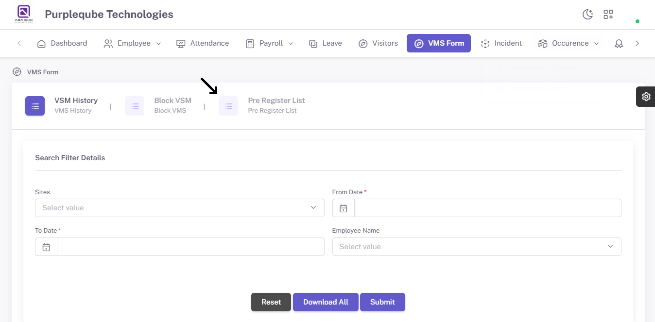 Pre Register List Navigation